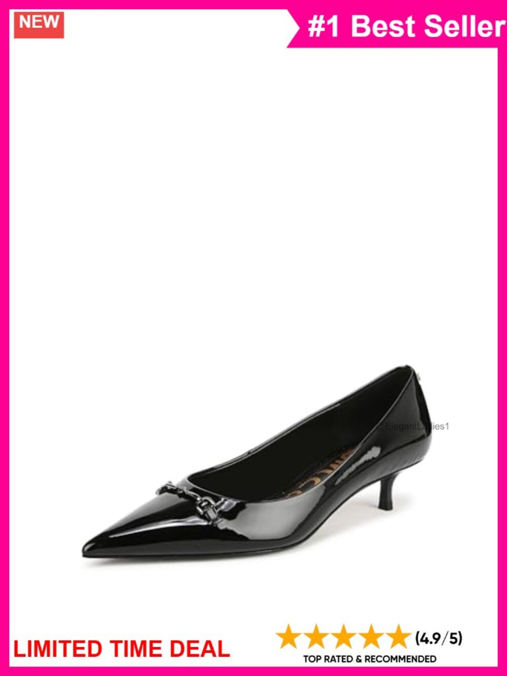 Kitten Heel Pointed Toe Pump Leather Slip-On Formal Work Shoe